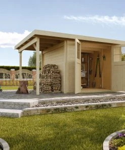 Weka Gartenhaus Mina Mit Anbau Natur, Wandstärke 19 Mm, 369 X 250 Cm