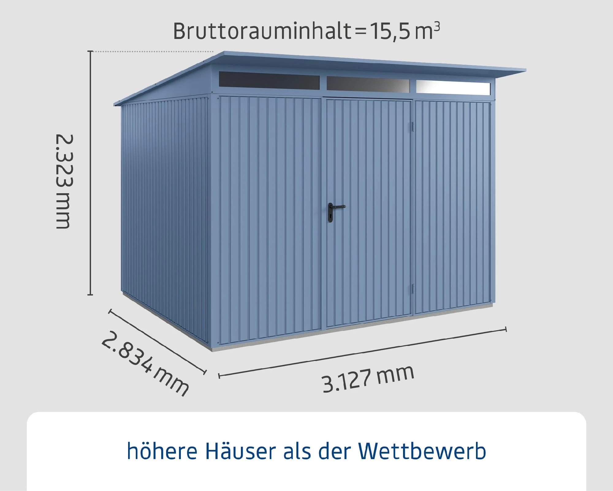 EcoStar Gerätehaus Trend-P Typ 3 312,7 X 283,4 X 232,3 Cm Taubenblau 4 EcoStar Gerätehaus Trend-P Typ 3 312,7 X 283,4 X 232,3 Cm Taubenblau – Bild 2