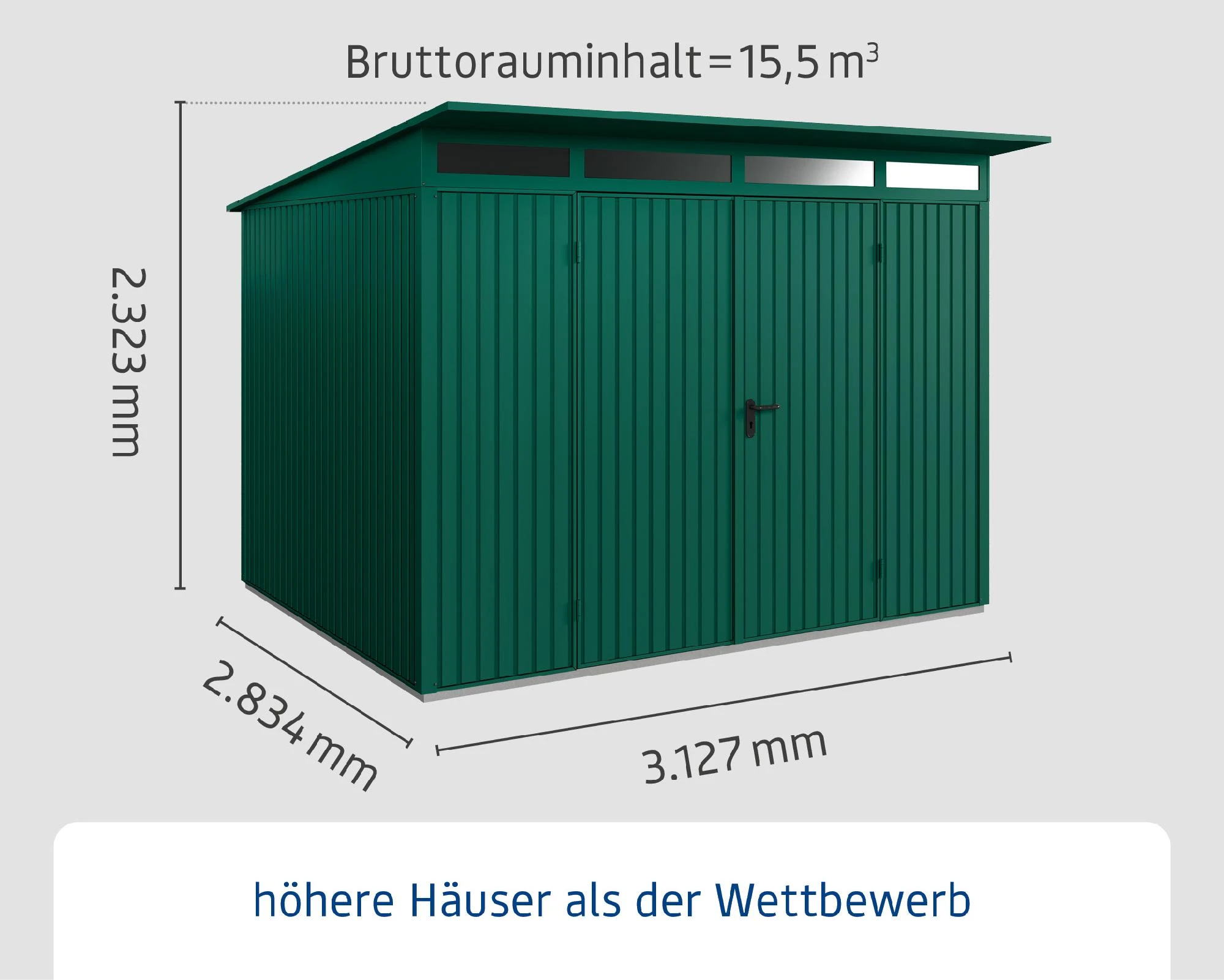 EcoStar Gerätehaus Trend-P Typ 3 Moosgrün 312,7 X 283,4 X 232,3 Cm 4 EcoStar Gerätehaus Trend-P Typ 3 Moosgrün 312,7 X 283,4 X 232,3 Cm – Bild 2