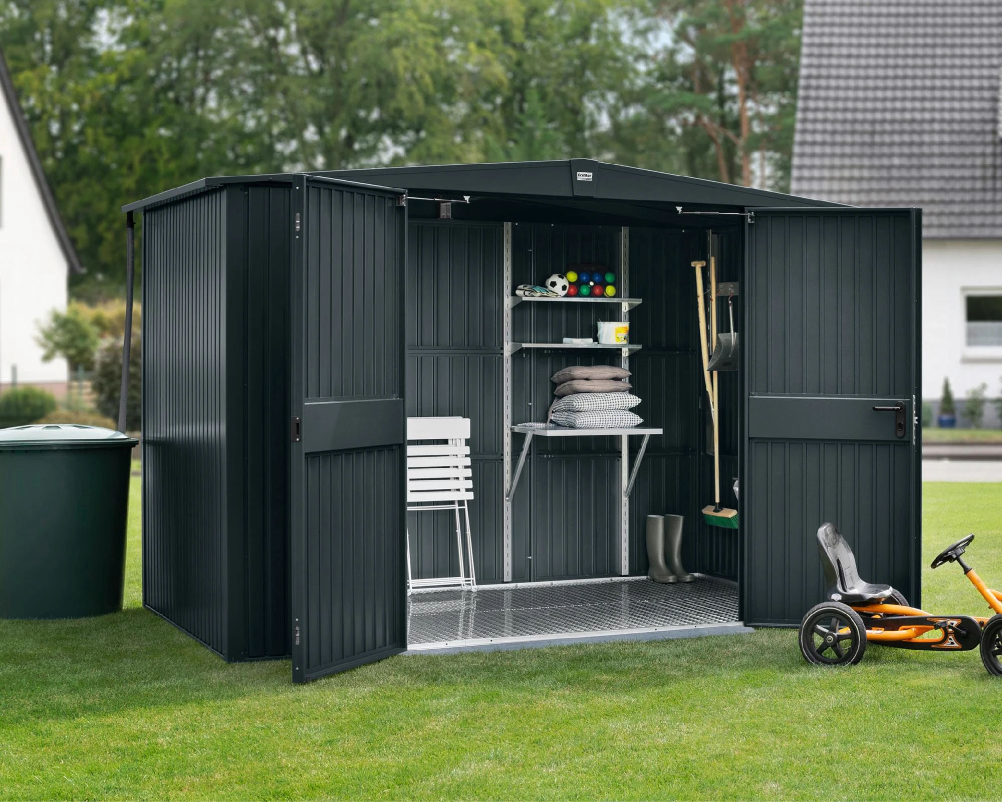 EcoStar Gerätehaus Trend-S Typ 3 323,6 X 247,7 X 219,4 Cm Anthrazitgrau 3 EcoStar Gerätehaus Trend-S Typ 3 323,6 X 247,7 X 219,4 Cm Anthrazitgrau